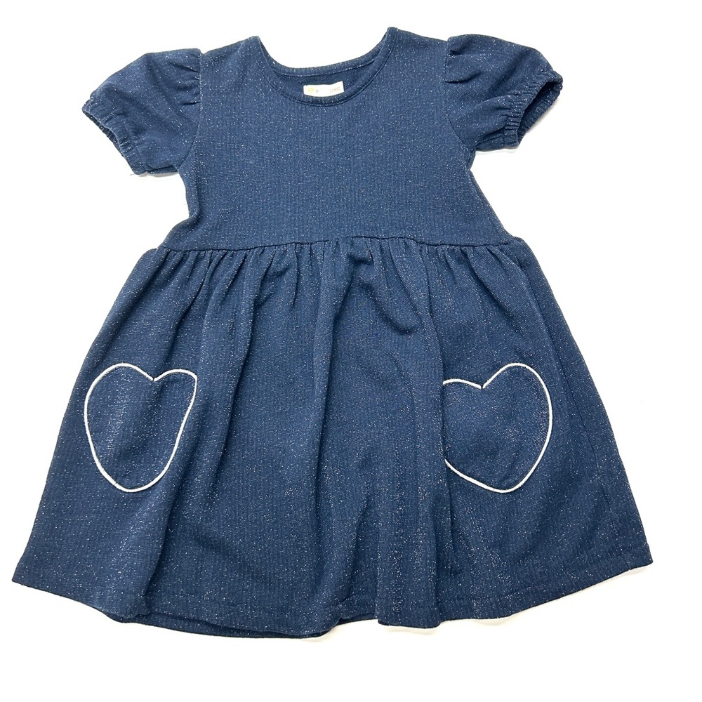 5/$25 Tucker + Tate Blue Sparkly Dress Heart Pockets Valentine’s Day Metallic